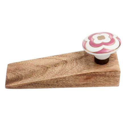 Pink Ceramic Floral Wooden Door Stopper